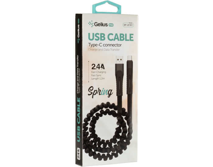 Кабель USB Gelius Pro Spring GP-UC101 Type-C (2.4A) (черный  Black)