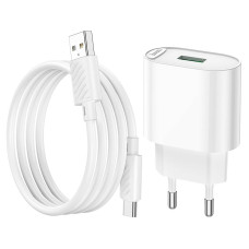 Сетевое зарядное устройство Hoco C109A Fighter 1USB (18W/QC3.0) с кабелем Type-C Белый (Класс B)