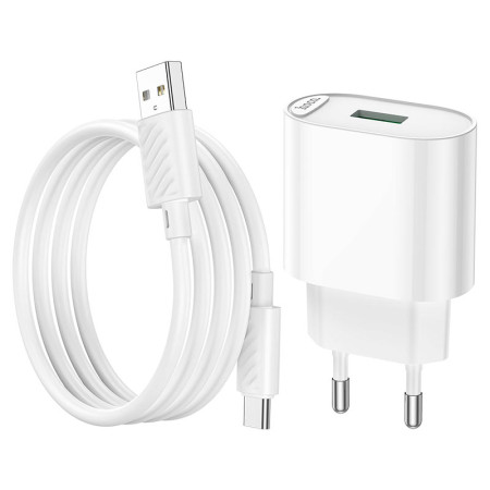 Сетевое зарядное устройство Hoco C109A Fighter 1USB (18W/QC3.0) с кабелем Type-C Белый (Класс B)