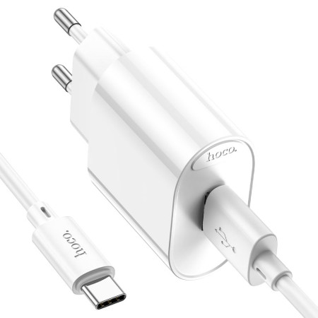Сетевое зарядное устройство Hoco C109A Fighter 1USB (18W/QC3.0) с кабелем Type-C Белый (Класс B)
