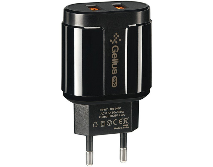 Мережеве зарядний пристрій Gelius Pro Avangard (GP-HC06) з кабелем MicroUSB (2USB, 2.4A) (Чорний  Black)