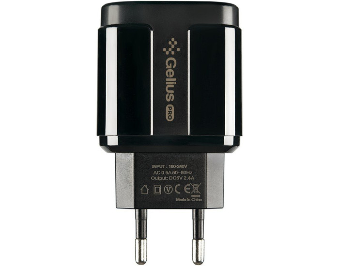 Мережеве зарядний пристрій Gelius Pro Avangard (GP-HC06) з кабелем MicroUSB (2USB, 2.4A) (Чорний  Black)