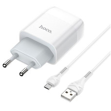 Сетевое зарядное устройство Hoco C72A 1USB  с кабелем MicroUSB (2.1A) (Белый / White)