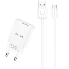 Сетевое зарядное устройство Usams T21 (1USB) + USB Cable Micro (2.1A) (Белый / White)