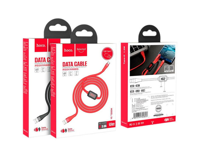 Кабель USB Hoco S4 with Display USB to Type-C (1m) черный