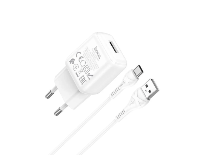 Мережеве зарядний пристрій Hoco C96A (1USB/2,1A) з кабелем Type-C Білий