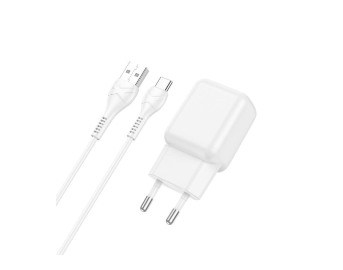 Мережеве зарядний пристрій Hoco C96A (1USB/2,1A) з кабелем Type-C Білий