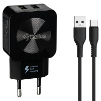 Сетевое зарядное устройство Gelius Ultra Prime (GU-HC02) с кабелем Type-C (2USB, 2.1A) Черный