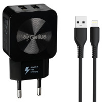 Сетевое зарядное устройство Gelius Ultra Prime (GU-HC02) с кабелем lightning (2USB, 2.1A) Черный