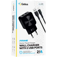 Мережеве зарядний пристрій Gelius Ultra Prime (GU-HC02) з кабелем lightning (2USB, 2.1A) чорний