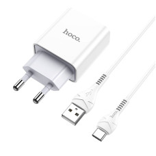 Мережеве зарядний пристрій Hoco C81A Asombroso (1USB/2,1A) з кабелем Type-C White