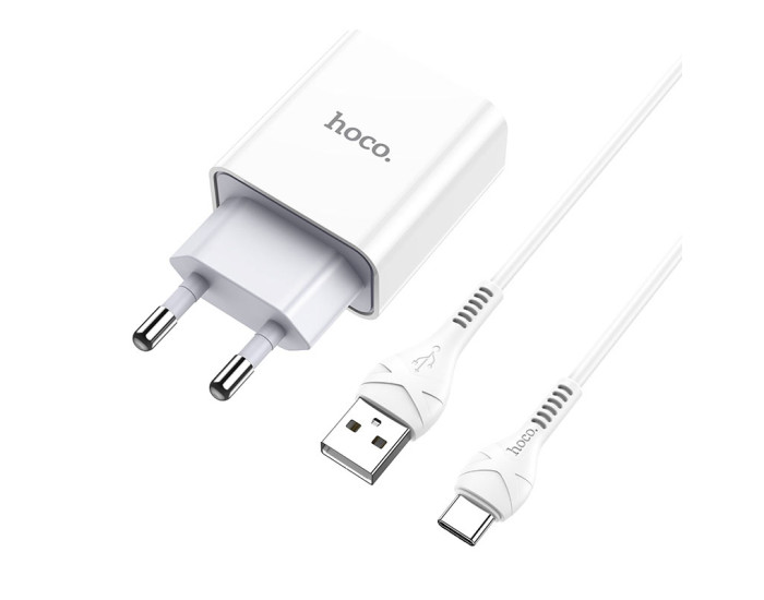 Мережеве зарядний пристрій Hoco C81A Asombroso (1USB/2,1A) з кабелем Type-C White