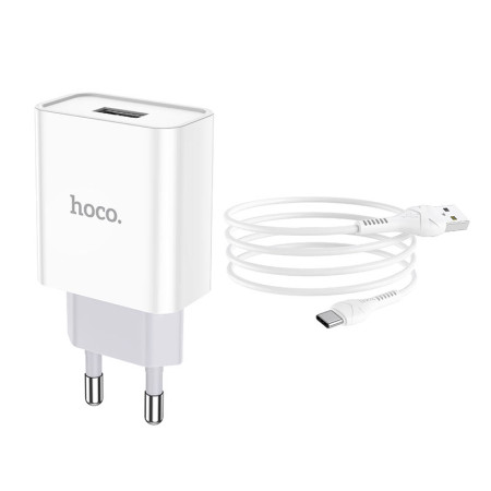 Сетевое зарядное устройство Hoco C81A Asombroso (1USB/2,1A) с кабелем Type-C White