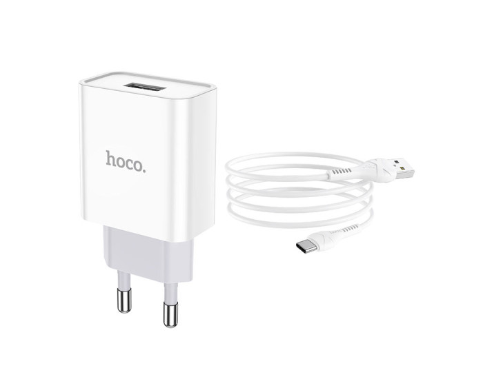 Мережеве зарядний пристрій Hoco C81A Asombroso (1USB/2,1A) з кабелем Type-C White