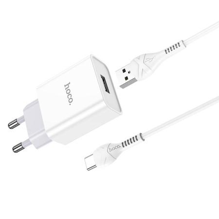 Сетевое зарядное устройство Hoco C81A Asombroso (1USB/2,1A) с кабелем Type-C White
