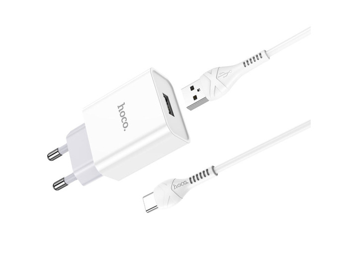 Мережеве зарядний пристрій Hoco C81A Asombroso (1USB/2,1A) з кабелем Type-C White