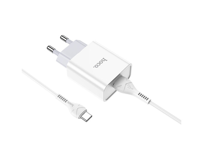 Мережеве зарядний пристрій Hoco C81A Asombroso (1USB/2,1A) з кабелем Type-C White
