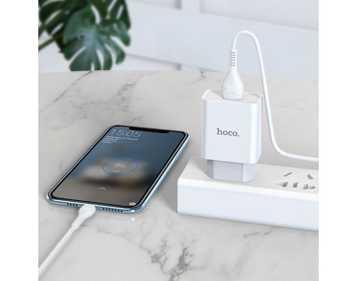 Мережеве зарядний пристрій Hoco C81A Asombroso (1USB/2,1A) з кабелем Type-C White