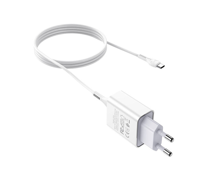 Мережеве зарядний пристрій Hoco C81A Asombroso (1USB/2,1A) з кабелем Type-C White