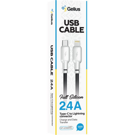 Кабель USB Gelius Full Silicon GP-UCN001CL Type-C to Lightning Black/White (1.2m) (20W)