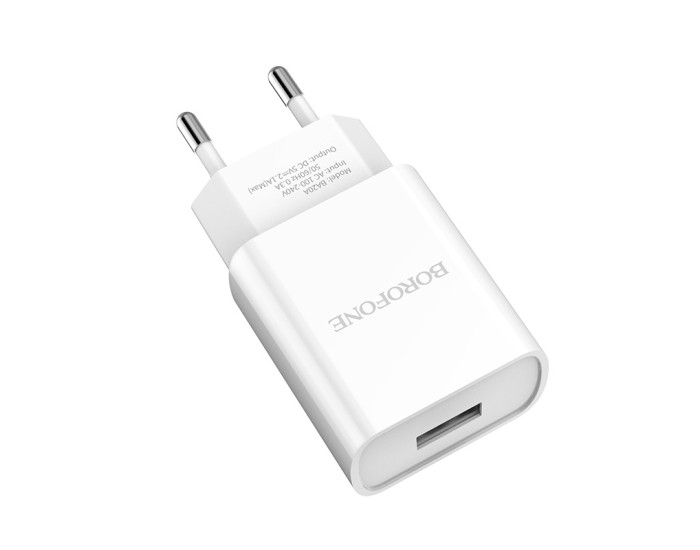 Мережеве зарядний пристрій Borofone BA20A Sharp (1USB/2.1A) White