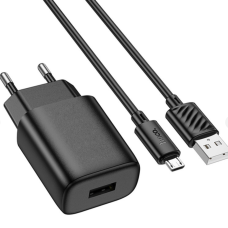 Сетевое зарядное устройство Hoco C134A Solid с кабелем Micro (1A/12W) Black
