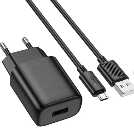 Сетевое зарядное устройство Hoco C134A Solid с кабелем Micro (1A/12W) Black