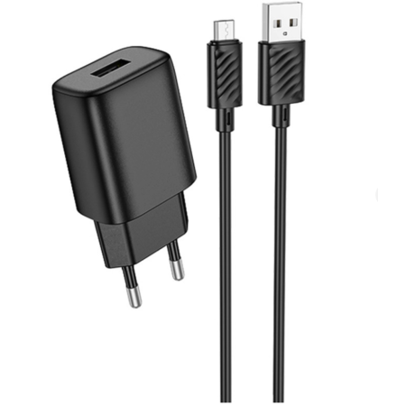 Сетевое зарядное устройство Hoco C134A Solid с кабелем Micro (1A/12W) Black