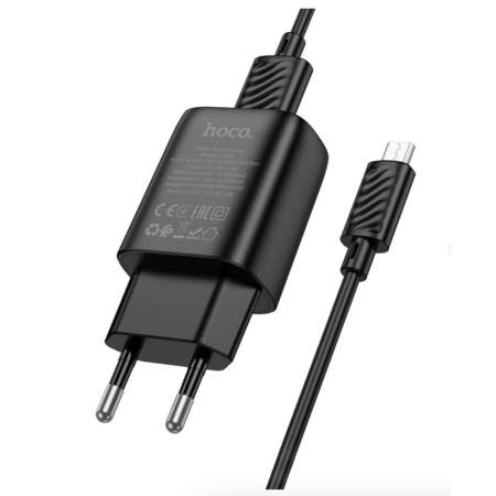 Сетевое зарядное устройство Hoco C134A Solid с кабелем Micro (1A/12W) Black