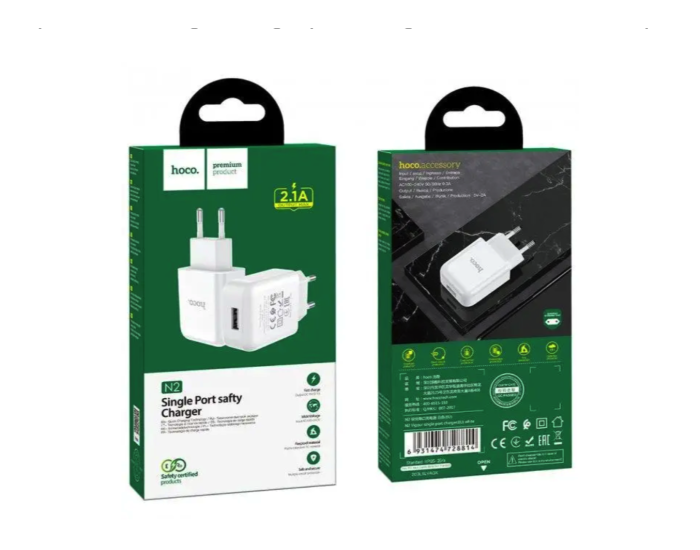 Мережеве зарядний пристрій Hoco N2 Vigour (1USB/2A) з кабелем Type-C Білий