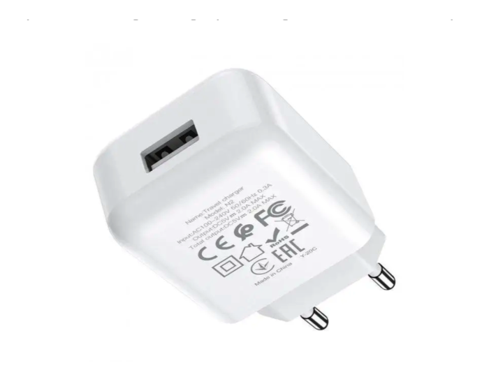 Мережеве зарядний пристрій Hoco N2 Vigour (1USB/2A) з кабелем Type-C Білий