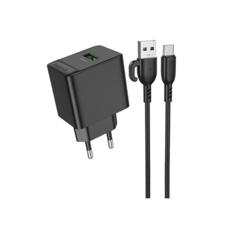 Сетевое зарядное устройство Borofone BAS11A Erudite Single Port с кабелем Type-C Черный