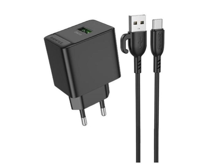 Сетевое зарядное устройство Borofone BAS11A Erudite Single Port с кабелем Type-C Черный