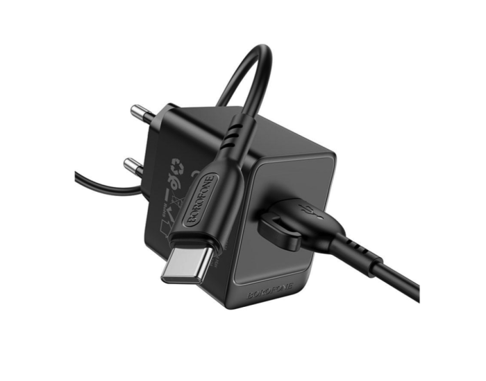 Сетевое зарядное устройство Borofone BAS11A Erudite Single Port с кабелем Type-C Черный
