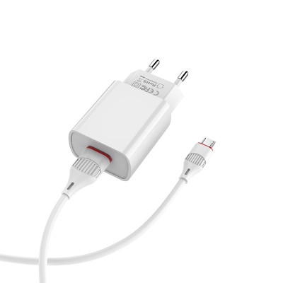 Мережеве зарядний пристрій Borofone BA20A Sharp (1USB/2.1A) з кабелем Micro White