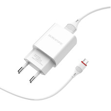 Сетевое зарядное устройство Borofone BA20A Sharp (1USB/2.1A) с кабелем Micro White