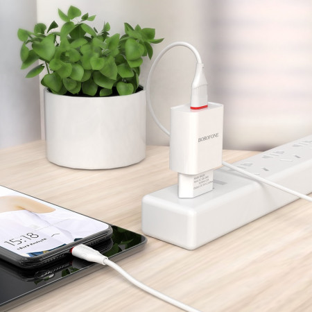 Сетевое зарядное устройство Borofone BA20A Sharp (1USB/2.1A) с кабелем Micro White