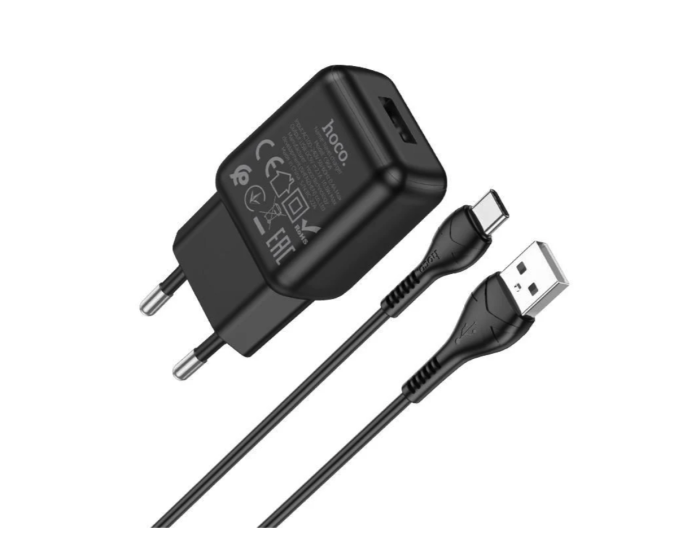 Мережеве зарядний пристрій Hoco C96A (1USB/2,1A) з кабелем Type-C чорний