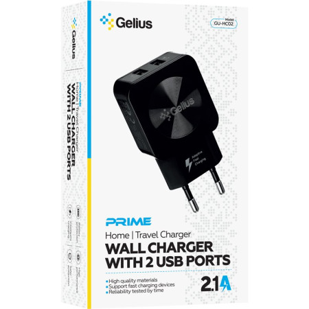 Сетевое зарядное устройство Gelius Ultra Prime (GU-HC02 2USB) 2.1A Black