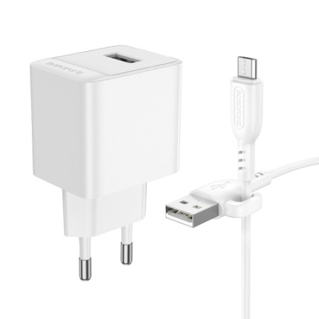 Сетевое зарядное устройство Borofone BAS11A Erudite Single Port с кабелем Micro Белый