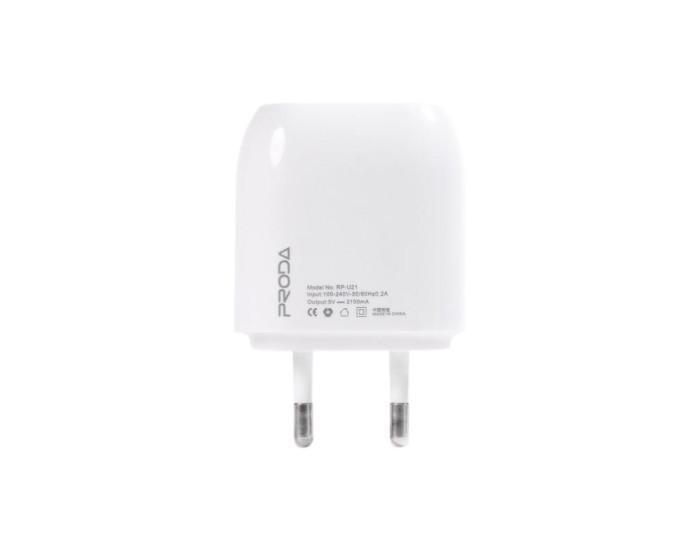 Сетевое зарядное устройство Proda 2USB 2.1A (RP-U21) (Белый / White)