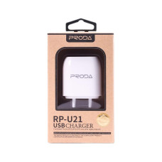 Сетевое зарядное устройство Proda 2USB 2.1A (RP-U21) (Белый / White)
