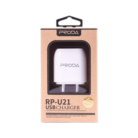 Сетевое зарядное устройство Proda 2USB 2.1A (RP-U21) (Белый / White)