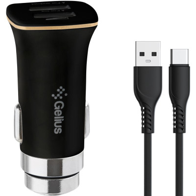 Автомобильное зарядное устройство Gelius Pro Apollo GP-CC01 2USB 3.1A 15W + Cable Type-C Black