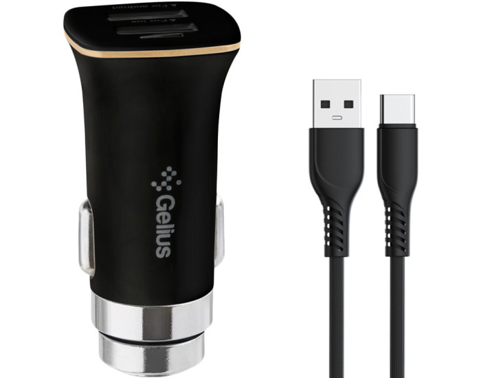 Автомобильное зарядное устройство Gelius Pro Apollo GP-CC01 2USB 3.1A 15W + Cable Type-C Black