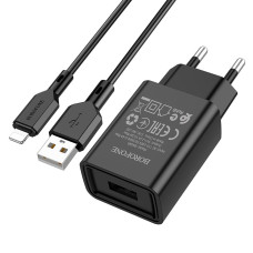 Сетевое зарядное устройство Borofone BA68A Glacier (1USB/2.1A) с кабелем Lightning Черный