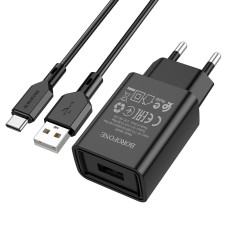 Сетевое зарядное устройство Borofone BA68A Glacier (1USB/2.1A) с кабелем Type-C Черный