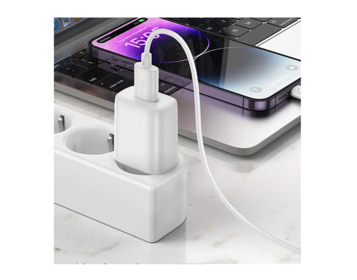 Мережеве зарядний пристрій Hoco C134A Solid single-port charger з кабелем Lightning (1USB-A/ 12W) White