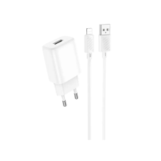 Мережеве зарядний пристрій Hoco C134A Solid single-port charger з кабелем Lightning (1USB-A/ 12W) White