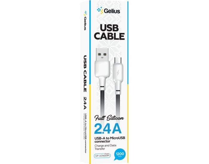 Кабель USB Gelius Full Silicon USB to Micro (GP-UCN001M) Black/White